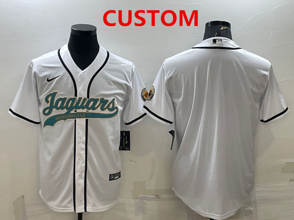 Men%27s Jacksonville Jaguars Custom White With Patch Cool Base Stitched Baseball Jersey->customized nfl jersey->Custom Jersey